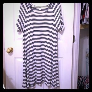 White & Navy Striped Swing Dress Sz L